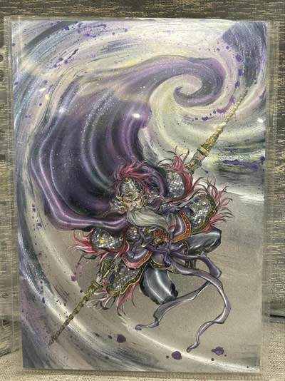 喜灰玩卡拍卖第八期，接拍品0佣金，欢迎送拍，释放现金流，让自己有资金可以购买更多喜欢的卡牌，让别的卡友能淘到更多心仪的卡牌 【A4限编】 百里 港漫水浒 夏伟义老师绘 呼延灼 A4大卡 限编059/396编 折光粗闪