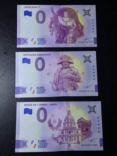叁拾收藏第36期 法国0欧纪念钞3张  UNC