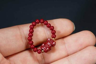 上海都达杂项专场103【全场包邮】  朱砂貔貅弹力戒指73-192
