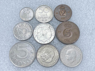 第一海外回流一元起拍收藏 散集专场  第312期 瑞典硬币 9枚