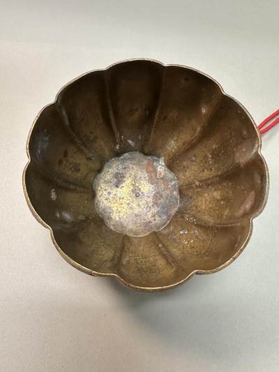 清-民国-建国｜老铜器专场.伍 晚清民国錾胎珐琅瓜棱老铜笔洗