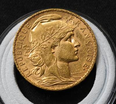 甄臻铺-“方寸甄品”甄品场-世界币章拍卖（第62期），送拍享返佣金等优惠多多 - 1908年法国“玛丽安娜女神/高卢鸡”20法郎金币 重量：6.45克