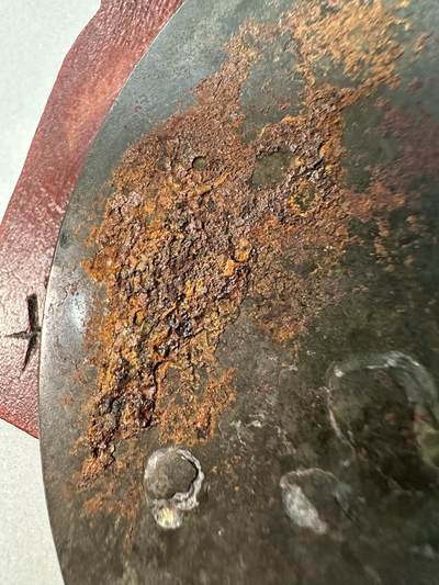 清-民国-建国｜老铜器专场.伍 战汉官铸四乳神兽纹黑漆古青铜镜 