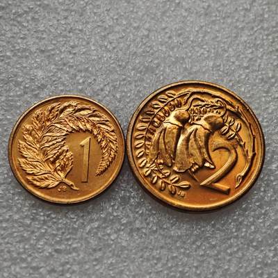  【淘币小摊】限时拍第九百零一拍  英属地西非阿富汗伊拉克场    每周一统一发货 - 新西兰1987年1-2分高冠铜币2枚
