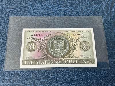 【炜奕收藏】，五月第一期 - 根西1镑 1969年 首发A冠 全新unc 无斑