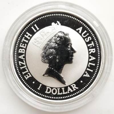 博洋堂“生趣盎然”4月精品专场暨第169期（全场包邮） 澳大利亚1997年1元带私印普制银币 笑翠鸟（带凤纯金私印） 999银1盎司 发行量：2万 盒证全