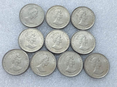 第一海外回流一元起拍收藏 散集专场  第312期 英属开曼群岛1987年25分硬币 10枚 英国女王高冠版 原光品