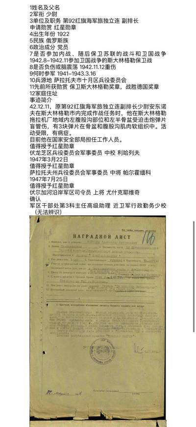 戎马世界章牌大赏第115期 苏联红星勋章，号段2829276，有档案，授予红海军副排长，在斯大林格勒拖拉机厂战斗负伤