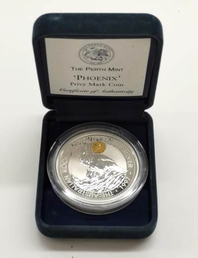 博洋堂“生趣盎然”4月精品专场暨第169期（全场包邮） 澳大利亚1997年1元带私印普制银币 笑翠鸟（带凤纯金私印） 999银1盎司 发行量：2万 盒证全