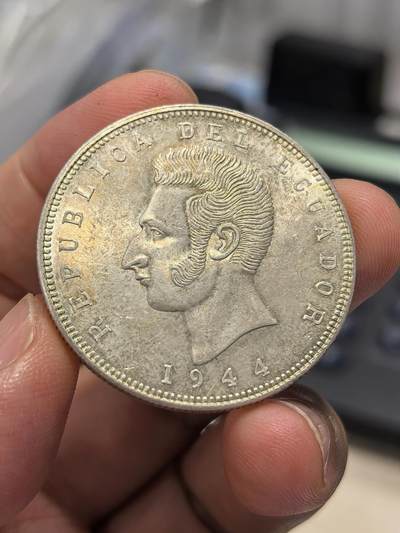 博洋堂“生趣盎然”4月精品专场暨第169期（全场包邮） 厄瓜多尔1944年5克苏雷银币 正面有点洗 但是转光非常好 养一养能出高分 银价都将近400了