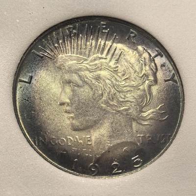 博洋堂“生趣盎然”4月精品专场暨第169期（全场包邮） NNC MS65 美国1925年和平银币，正面极致幻彩包浆