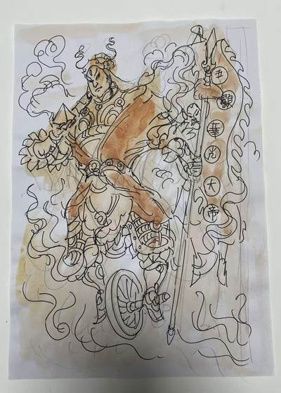 NO.31 好又多金牌大场，期期夯爆，每周必拍！要啥有啥，一站式配齐，方便凑单！（周6晚9点截拍，卖家送拍0抽成！） 【1/1原稿】丙午马年 陈岱青老师新作 华光神威  A3尺寸大画+题字+草稿 已装裱 外框尺寸56*42cm 画尺寸A3大小29.7*42cm 标题尺寸34.8*11cm 草稿尺寸A4大小 【仰启灵官马元帅，福德华光五显王】