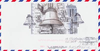 04月30日（周四）20:00 海外封片专场 - 2023法国《巴黎圣母院宝藏》加盖纪念戳 首日航空平寄澳洲 一套一枚 郭姐作品