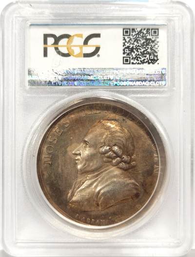 博洋堂“生趣盎然”4月精品专场暨第169期（全场包邮） PCGS SP63 普鲁士1774年摩西·门德尔松银章，因其背面精美的人类头骨图案而闻名，头骨放置在桌子上，一只飞蛾停在其上，保存状况极佳，PCGS唯一冠军分！