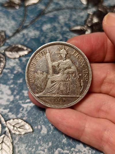 抚柳草堂-第二十八期章牌钱币  奖章勋章 满百包邮 放漏专场 1906法属印支坐洋银币  老包浆温润味道不错 重26.8g xf品相