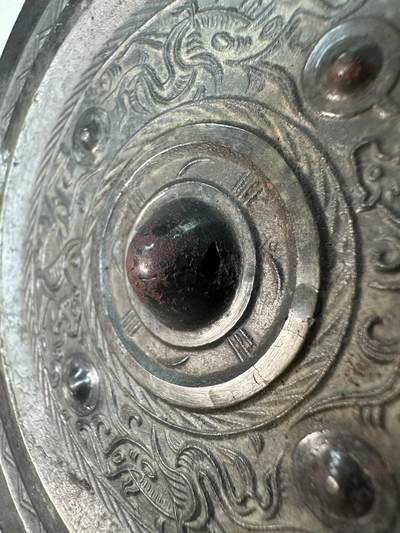 清-民国-建国｜老铜器专场.伍 战汉官铸四乳神兽纹黑漆古青铜镜 