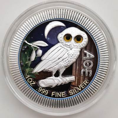 博洋堂“生趣盎然”4月精品专场暨第169期（全场包邮） 纽埃2020年2元彩色普制银币 雅典娜的猫头鹰-黑夜 1盎司999银 发行量：999 盒证全