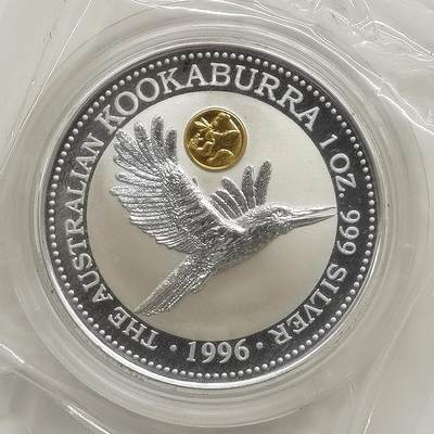 博洋堂“生趣盎然”4月精品专场暨第169期（全场包邮） 澳大利亚1996年1元带私印普制银币 笑翠鸟（带熊猫纯金私印） 999银1盎司 发行量：1万5千 盒证全
