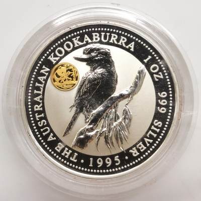 博洋堂“生趣盎然”4月精品专场暨第169期（全场包邮） 澳大利亚1995年1元带私印普制银币 笑翠鸟（带熊猫纯金私印） 999银1盎司 发行量：1万 盒证全