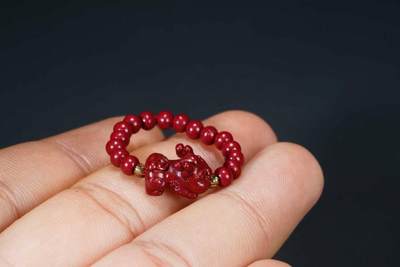 上海都达杂项专场103【全场包邮】  朱砂貔貅弹力戒指73-192