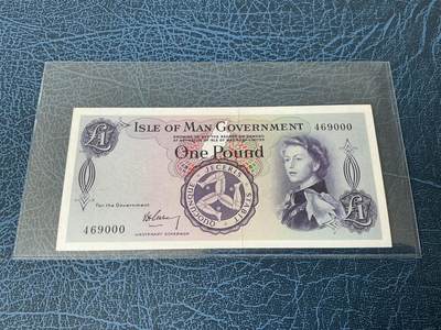 【炜奕收藏】，五月第一期 - 马恩岛1镑 1961年 戎装女王 无冠号初版 豹子000 全新unc