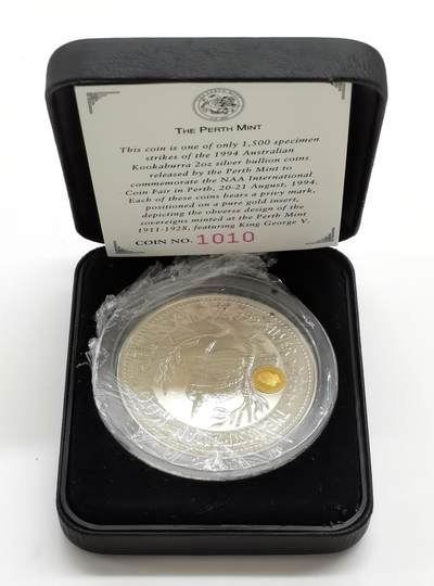 博洋堂“生趣盎然”4月精品专场暨第169期（全场包邮） 澳大利亚1994年2元带私印普制银币 笑翠鸟（带乔治五世纯金私印） 999银2盎司 发行量：1千5百 盒证全