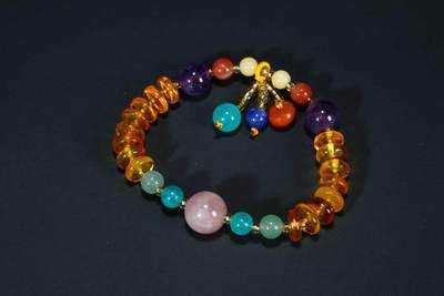 上海都达杂项专场103【全场包邮】  天然琥珀、蜜蜡、南红、紫水晶、草莓晶、绿草莓、等算盘珠手串73-205