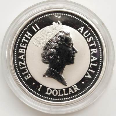 博洋堂“生趣盎然”4月精品专场暨第169期（全场包邮） 澳大利亚1997年1元带私印普制银币 笑翠鸟（带中国龙纯金私印） 999银1盎司 发行量：2万 盒证全