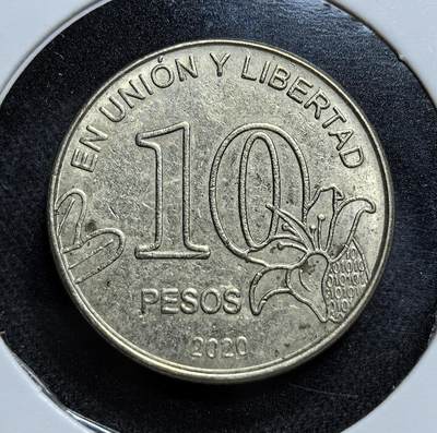 外国优质老铜币纪念币银币专场，周六晚上九点倒数截拍，满百包邮，节前出差在外，5月3日统一发货,可寄存半年，喜欢朋友微信扫描二维码可直接参拍 阿根廷 原生卡尔登树10比索 ，延续 “团结与自由” 建国格言，属现代流通币，见证阿根廷在经济波动中对本土生态与文化认同的传承。