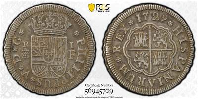 博洋堂“生趣盎然”4月精品专场暨第169期（全场包邮） PCGS XF45 西班牙塞戈维亚厂1729年菲利普五世1里亚尔银币，名家旧藏，仅有一枚更高分！