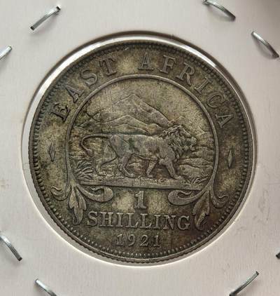 外国优质老铜币纪念币银币专场，周六晚上九点倒数截拍，满百包邮，节前出差在外，5月3日统一发货,可寄存半年，喜欢朋友微信扫描二维码可直接参拍 英属东非1921年1先令银币，正面为乔治五世，背面是雄狮与乞力马扎罗山图案，是英国殖民时期东非地区的流通货币，见证了殖民经济的历史