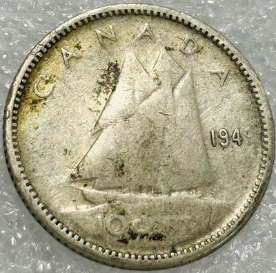 文馨钱币收藏第 302 场，国外回流老铜币，中东阿拉伯地区，拉美等国货币，30 号 1 号二连拍，长期接代拍业务，预计 4 月 4-5 号发货 1949 年英属加拿大乔治六世 10 分银币，第二版 2.3 克 800 银