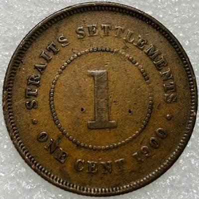 文馨钱币收藏第 302 场，国外回流老铜币，中东阿拉伯地区，拉美等国货币，30 号 1 号二连拍，长期接代拍业务，预计 4 月 4-5 号发货 少见极美品 1900 年英属海峡维多利亚 1 分大铜币，这种品相像不错，第三版本，也是最大尺寸的一版  29 毫米