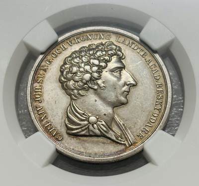 文馨钱币收藏第 303 场，【五一钱币荟，收藏盛宴】长期接代拍业务 NGC UNC D 瑞典 1818-1844 年农耕纪念银章，细节见图