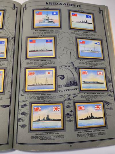 南水社第5次拍卖  魏玛共和国时期 德国Saba烟草出品《Schiffsbilder mit Spezialflaggen》世界各国战舰/商船主题香烟卡收藏册（II.Folge 第二辑） 全套250枚彩色贴画卡完整无缺 含一战德/奥匈/美/英/中/日/法等国海军舰艇及民用船只 附船旗、数据与世界海军地图 20世纪初船舶史