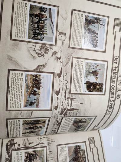 南水社第5次拍卖  魏玛德国时期 稀少第一次世界大战专题香烟卡收藏册《Der Weltkrieg》（《世界大战》） 全册完整无缺保持完好 德累斯顿“Cigaretten-Bilderdienst Dresden”官方发行 全套彩色烟卡 含战场场景、武器装备、各国军队、政治人物及战争地图 附完整文字说明 