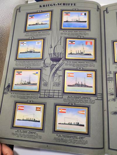 南水社第5次拍卖  魏玛共和国时期 德国Saba烟草出品《Schiffsbilder mit Spezialflaggen》世界各国战舰/商船主题香烟卡收藏册（II.Folge 第二辑） 全套250枚彩色贴画卡完整无缺 含一战德/奥匈/美/英/中/日/法等国海军舰艇及民用船只 附船旗、数据与世界海军地图 20世纪初船舶史
