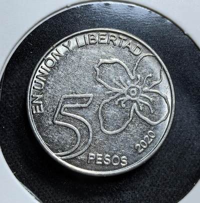 外国优质老铜币纪念币银币专场，周六晚上九点倒数截拍，满百包邮，节前出差在外，5月3日统一发货,可寄存半年，喜欢朋友微信扫描二维码可直接参拍 阿根廷 原生树种5 比索 ，承载 “团结与自由” 的建国格言，属现代流通币，彰显对本土自然与国家理念的传承。