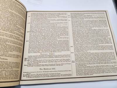 南水社第5次拍卖  魏玛德国时期 稀少第一次世界大战专题香烟卡收藏册《Der Weltkrieg》（《世界大战》） 全册完整无缺保持完好 德累斯顿“Cigaretten-Bilderdienst Dresden”官方发行 全套彩色烟卡 含战场场景、武器装备、各国军队、政治人物及战争地图 附完整文字说明 