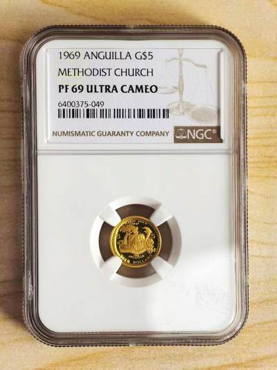 【Blue Auction】世界纸币精拍第814期——18级TOP拍卖/信誉/品质/专业/高效💫 -      安圭拉 1969年5元 金币 METHODIST CHURCH （2.46克 900金）NGC PF 69UC镜面 