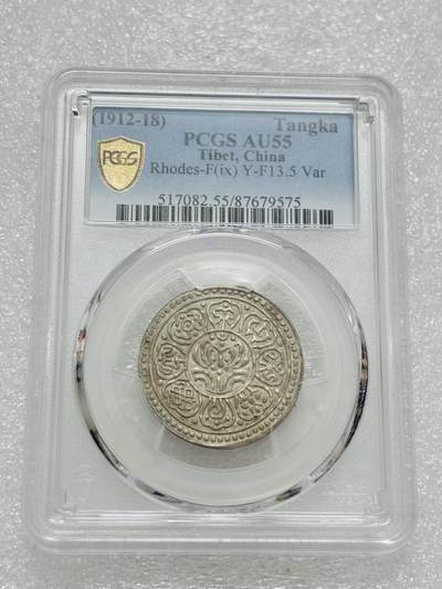 文馨钱币收藏第 303 场，【五一钱币荟，收藏盛宴】长期接代拍业务 PCGS AU55 唐卡 TangKa 吉祥八宝银钱 ，少见品种，细节见图