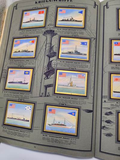 南水社第5次拍卖  魏玛共和国时期 德国Saba烟草出品《Schiffsbilder mit Spezialflaggen》世界各国战舰/商船主题香烟卡收藏册（II.Folge 第二辑） 全套250枚彩色贴画卡完整无缺 含一战德/奥匈/美/英/中/日/法等国海军舰艇及民用船只 附船旗、数据与世界海军地图 20世纪初船舶史