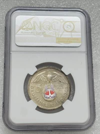 文馨钱币收藏第 303 场，【五一钱币荟，收藏盛宴】长期接代拍业务 NGC UNC D1939 年德国兴登堡5 马克银币 A 厂，原状态转光好