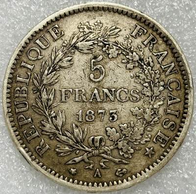 文馨钱币收藏第 302 场，国外回流老铜币，中东阿拉伯地区，拉美等国货币，30 号 1 号二连拍，长期接代拍业务，预计 4 月 4-5 号发货 法兰西第三共和国大力神 5 法郎大银币，第六版本 A 厂 25 克 900 银