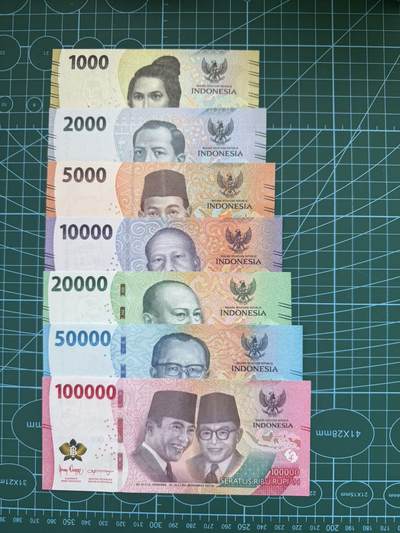 【炜奕收藏】，五月第一期 - 印度尼西亚1000-10万卢比，UNC品相，AAA首发冠一套，包含多张无47