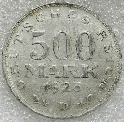 文馨钱币收藏第 302 场，国外回流老铜币，中东阿拉伯地区，拉美等国货币，30 号 1 号二连拍，长期接代拍业务，预计 4 月 4-5 号发货 好品 1923 年魏玛共和国 500 马克D 版，d