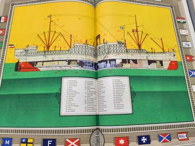 南水社第5次拍卖  魏玛共和国时期 德国Saba烟草出品《Schiffsbilder mit Spezialflaggen》世界各国战舰/商船主题香烟卡收藏册（II.Folge 第二辑） 全套250枚彩色贴画卡完整无缺 含一战德/奥匈/美/英/中/日/法等国海军舰艇及民用船只 附船旗、数据与世界海军地图 20世纪初船舶史