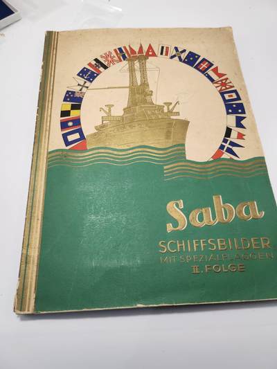 南水社第5次拍卖  魏玛共和国时期 德国Saba烟草出品《Schiffsbilder mit Spezialflaggen》世界各国战舰/商船主题香烟卡收藏册（II.Folge 第二辑） 全套250枚彩色贴画卡完整无缺 含一战德/奥匈/美/英/中/日/法等国海军舰艇及民用船只 附船旗、数据与世界海军地图 20世纪初船舶史
