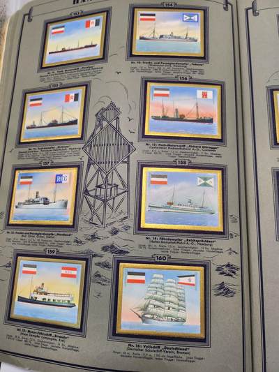 南水社第5次拍卖  魏玛共和国时期 德国Saba烟草出品《Schiffsbilder mit Spezialflaggen》世界各国战舰/商船主题香烟卡收藏册（II.Folge 第二辑） 全套250枚彩色贴画卡完整无缺 含一战德/奥匈/美/英/中/日/法等国海军舰艇及民用船只 附船旗、数据与世界海军地图 20世纪初船舶史