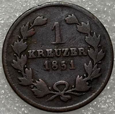 文馨钱币收藏第 302 场，国外回流老铜币，中东阿拉伯地区，拉美等国货币，30 号 1 号二连拍，长期接代拍业务，预计 4 月 4-5 号发货 少见 1851 年德国巴登大公国 1 克洛泽铜币